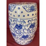 A large Chinese ceramic blue and white hand painted stool.