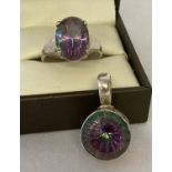 2 pieces of 925 silver and mystic topaz set jewellery.
