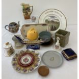 A mixed box of vintage ceramics. To include a Dresden lidded trinket box.