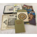 A quantity of assorted vintage needlework, embroidery and crochet patterns and books.