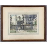 A framed and glazed 20th century watercolour of Cambridge university. Signed Allan to bottom left.
