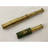 A small vintage brass 4 drawer telescope together with a small 2 drawer telescope.