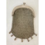 A small vintage French silver frame metal mesh purse. Stamped with Mercury mark and makers marks.