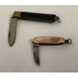 2 miniature vintage penknives, one with 9ct gold casing.