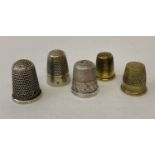 A silver thimble by Charles Horner together with 2 other silver thimbles and 2 brass thimbles.