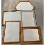 5 framed wall hanging mirrors to include a hexagon shaped with floral decoration to frame.