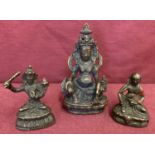 3 small Chinese bronze figurines of Oriental Deities.