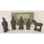 A boxed set of 5 "Terracotta Army" figures. Impressed marks to each base.