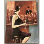 A modern canvas print of a woman sitting at a bar by T Moore.