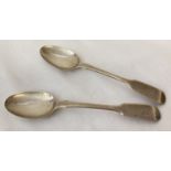 2 Victorian silver fiddleback teaspoons. Marked William Robert Smily, London 1846.