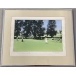 A framed and glazed limited edition screen print "Tennis At Badminton House" by Tom Adams.