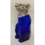 A bristol blue glass and silver plated novelty bear shaped decanter.