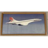 A framed and glazed print of a Concorde turbojet aircraft.
