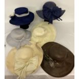 6 vintage ladies wide brimmed occasion hats.
