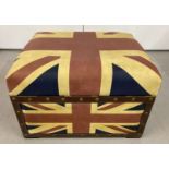A modern stool/storage box with faux leather, stud and union jack decoration.