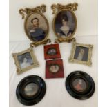 A collection of 8 framed and glazed miniature pictures of classical theme, mostly portraits.