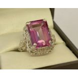 A 9ct gold Gems TV cocktail ring set with large square cut pink tourmaline.