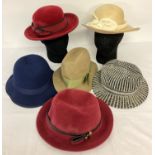 6 vintage brimmed hats to include felt examples.