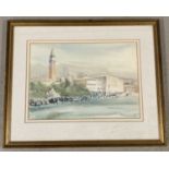 A framed and glazed watercolour of Venice by Ann Whalley.