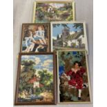 5 framed and glazed tapestry pictures depicting period dressed children and rural scenes.