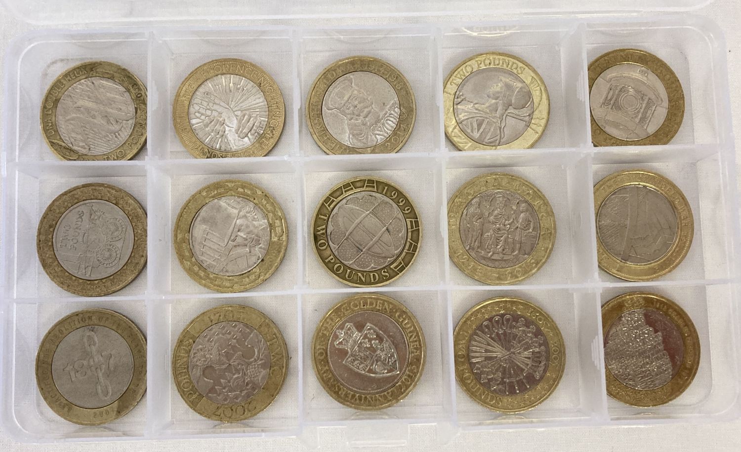 A collection of 15 commemorative £2 coins.
