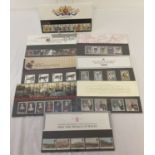 8 Royal Mail collectors stamps sets with information cards, mostly relating to Sport.
