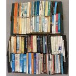 2 boxes of vintage and modern paperback fiction and non-fiction books; mostly novels.