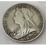 A Victoria,old veiled head, 1899 silver crown coin.
