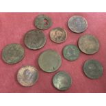 A small collection of Georgian pennies and half pennies to include 3 cartwheel pennies.