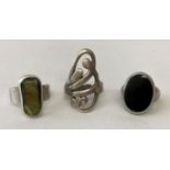 3 silver modern design rings.