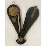 A vintage "dotchin" opium scale in sliding paddle wooden case.