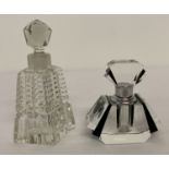 An Art Deco style black and clear glass scent bottle together with a vintage cut glass scent bottle.