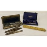 2 cased sets of scientific instruments, one by Hall Harding Ltd, London.