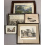 5 framed and glazed vintage prints and engravings to include local interest.