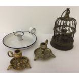 A small collection of assorted metal ware items.