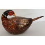 A ceramic tureen in the shape of a pheasant with serving spoon tail By Mancer, Italy.