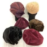 A collection of 6 vintage ladies hats to include turban style.