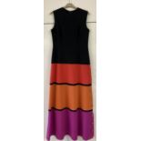 A 1960's polyester/crimplene colour block long evening dress by Miss Jeannie.