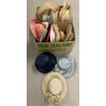 2 boxes containing 19 vintage ladies wide brimmed occasion hats.