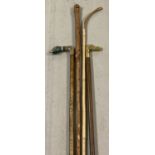 4 vintage walking sticks to include a brass horse head handled