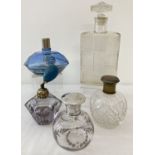 A box of vintage perfume bottles and atomiser to include silver topped etched glass.