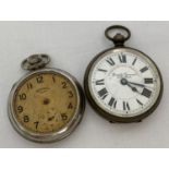 A vintage brass cased Superior Railway Timekeeper pocket watch with enamel face.