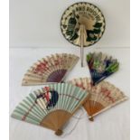 5 vintage paper fans to include a French Anis Rivoire.