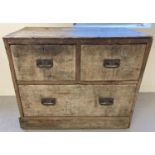 An antique rustic pine 3 drawer chest of drawers with drop down handles.