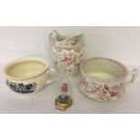 2 vintage ceramic chamber pot together with a large ceramic jug by Minton and a glass "Mary Rose"