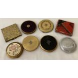 8 vintage round and square compacts in varying sizes and styles.