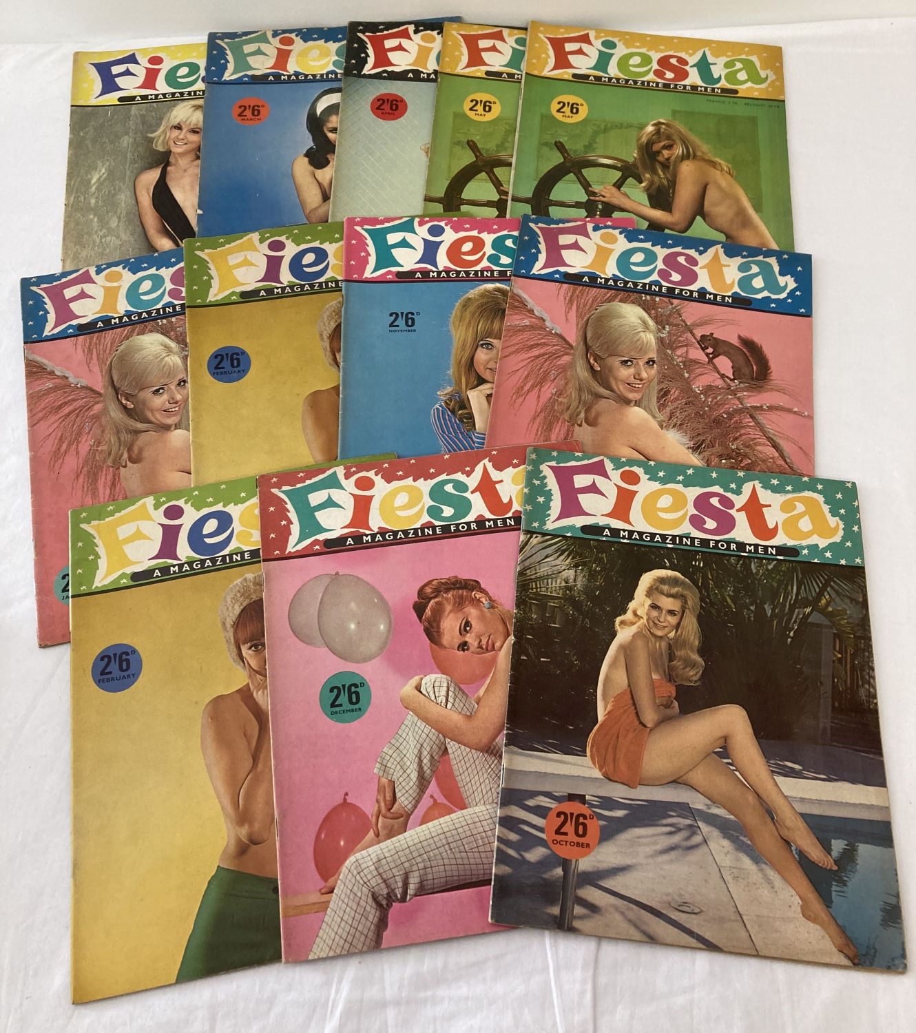 12 vintage 1960's issues of Fiesta, adult erotic magazine.