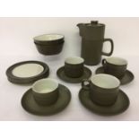 A vintage olive green "chevron" design part coffee set by Denby.