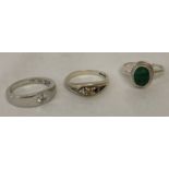 3 silver dress rings. A modern design set with an oval cut malachite stone.