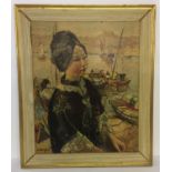 A vintage framed print on board "Lady of the Sampans" after C.Kluge.